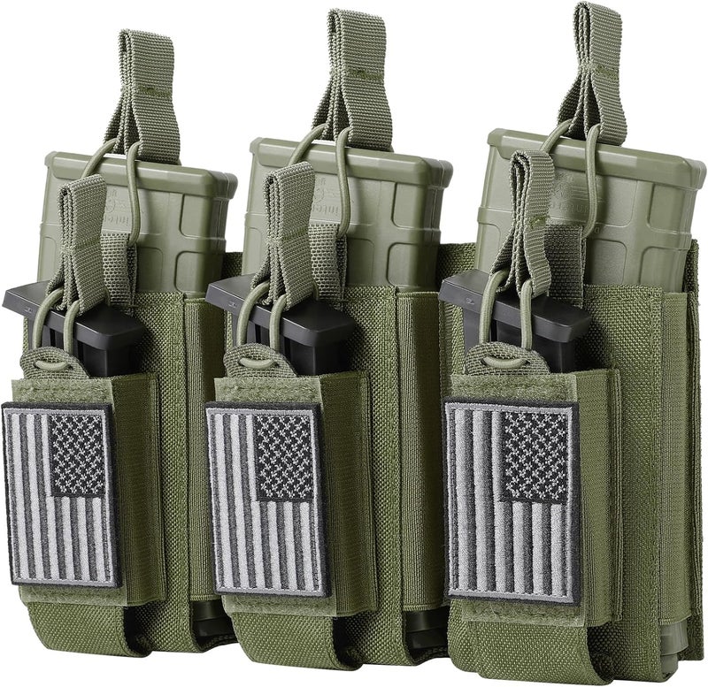 FRTKK حقيبة مجلات مولي مفتوحة من الأعلى مفردة/مزدوجة/ثلاثية لـ 5.56 مم M4 M16 AK AR Glock M1911 9 مم مع شارة علم الولايات المتحدة - Image 1